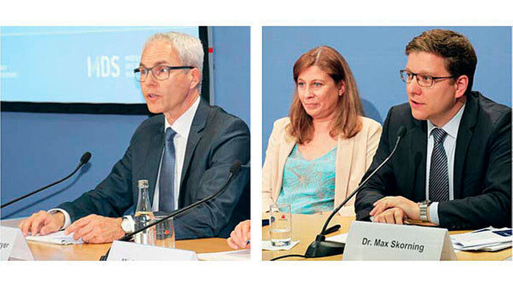 Präsentierten ihre Zahlen für 2016 (v.l.n.r.): Dr. Stefan Gronemeyer (MDS), Prof. Astrid Zobel\r\n(MDK Bayern), Dr. Max Skorning (MDS). Präsentierten ihre Zahlen für 2016 (v.l.n.r.): Dr. Stefan Gronemeyer (MDS), Prof. Astrid Zobel (MDK Bayern), Dr. Max Skorning (MDS).