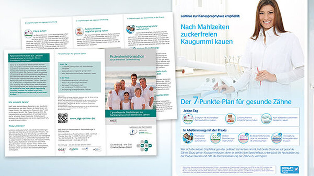 Abbildung 2: Den Patientenflyer zur Kariesprophylaxe sowie den 7-Punkte-Plan als Praxisposter gibt es ab einem Bestellwert von 32 Euro gratis dazu.