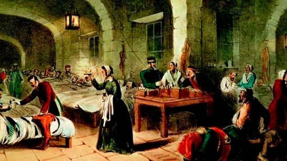Die „Lady mit der Lampe“ im Krankenhaus von Skutari. Gemälde um 1856 von Joseph-Austin Benwell, Greater London Council, UK