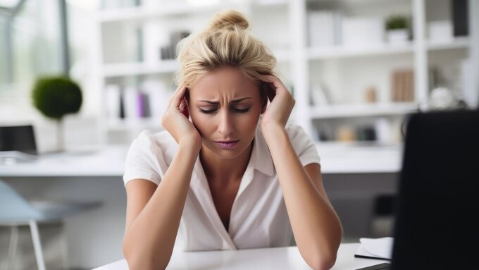 Stressed Blonde Dental Office Manager Stressed Blonde Dental Office Manager