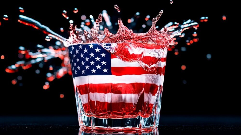 US-Flagge im Wasserglas