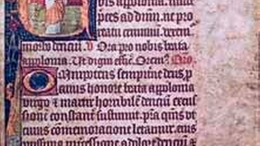 Abbildung 1: Das Mittelalter erachtete Zahnweh als Gottesstrafe für irdische Sünden. Flämisches Dominikaner-Brevier, 14. Jh., Sammlung Wessler, Stockholm
