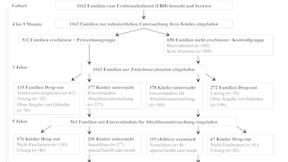 Patientenflussdiagramm der gesamten Geburtskohorte für die fünfjährige Laufzeit des Präventionsprogramms |