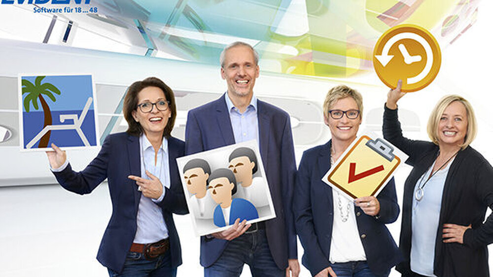 Orga-Manager (von links: Urlaubsplaner, Personalakte, Aufgabenplaner, Arbeitszeitverwaltung)