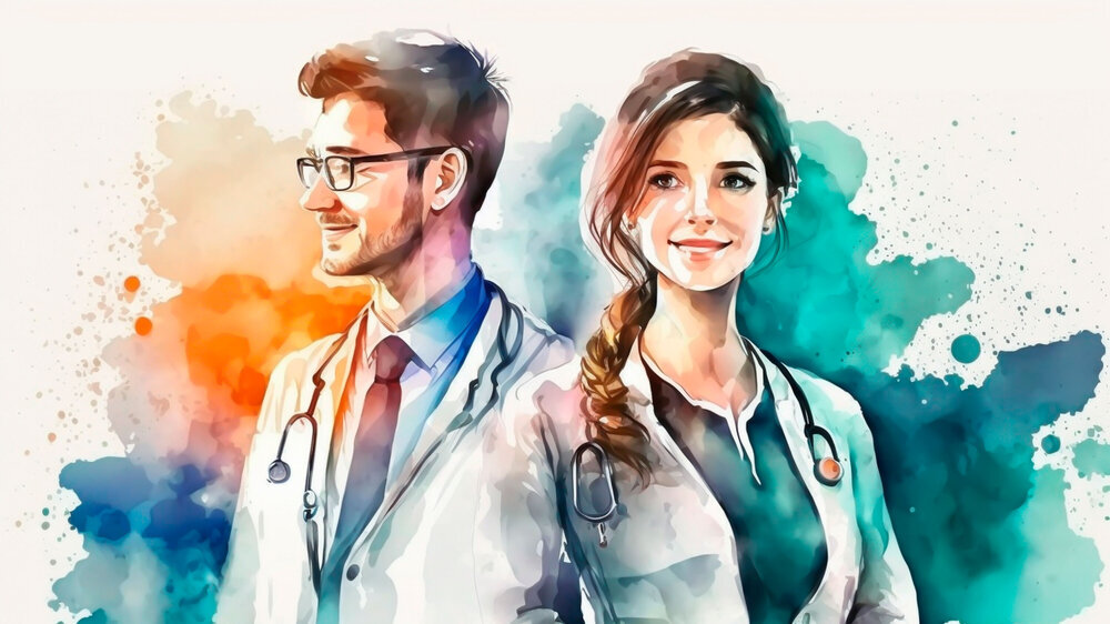 Arzt und Ärztin als Aquarell