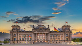 Berlin Germany, sunrise city skyline at Reichstag German Parliament Building