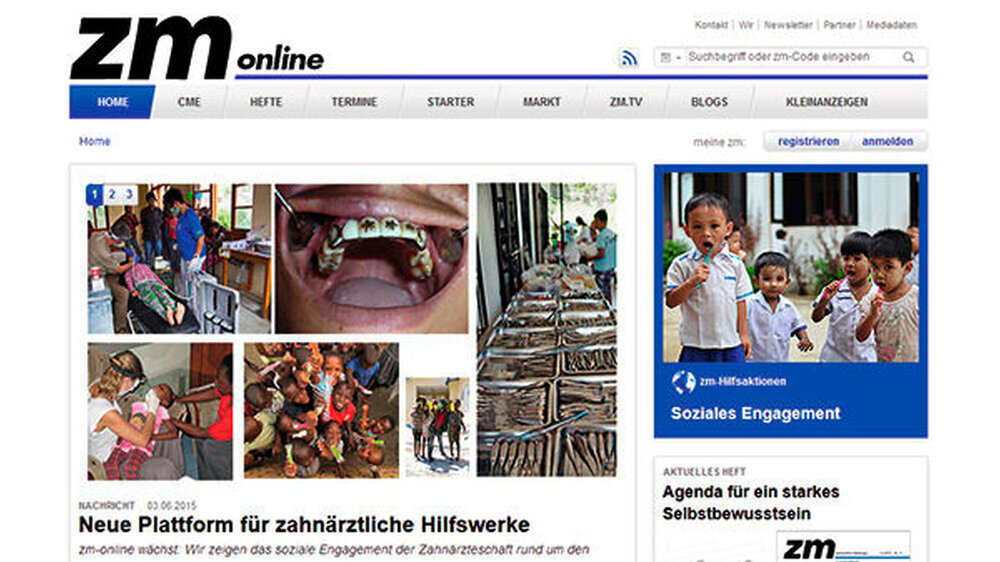 Kurz, knapp, informativ: Auf der Hauptseite von zm-online findet sich links oben der eigene Zugangsbereich für das soziale Engagement der Zahnärzteschaft. Anhand einer Weltkarte werden hier die unterschiedlichen Projekte der einzelnen Hilfswerke abgebil