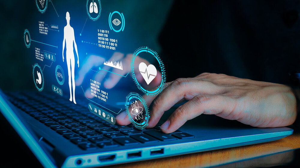Digital Health Dashboard Monitoring Vital Signs.IoT Medical Devices Connected Health Monitoring.Health Data Privacy Lock and Key Protecting Medical Information. Patienten Datenschutz