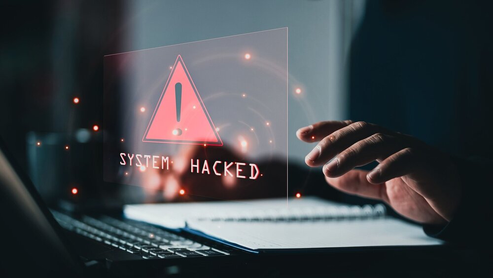 System hacked alert after cyber attack on computer network. compromised information concept. internet virus cyber security and cybercrime. hackers to steal the information is a cybercriminal
