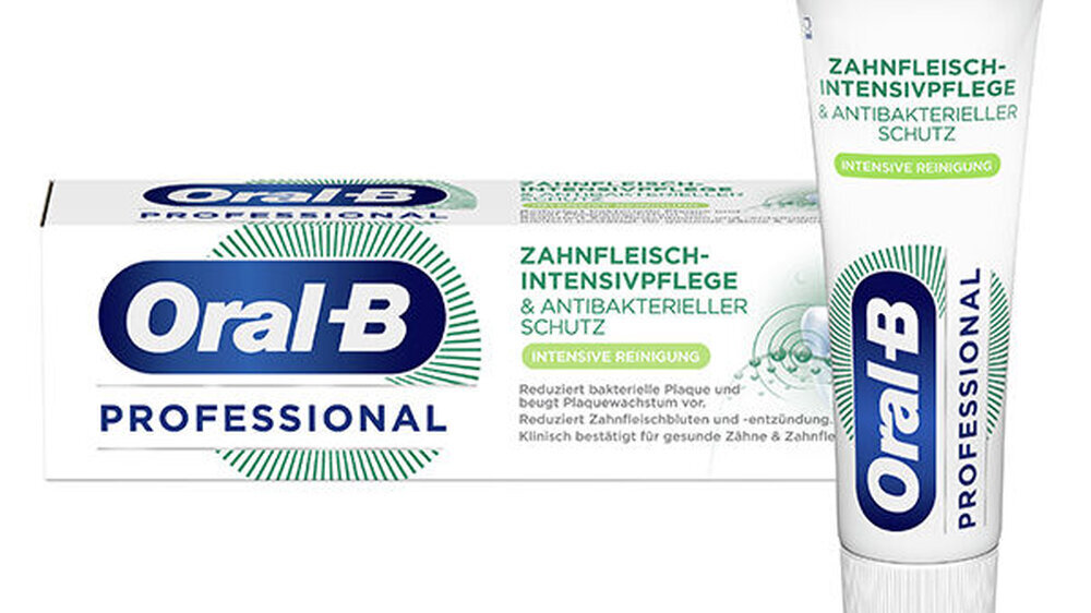 Die neue „Oral-B Professional Zahnfleisch-Intensivpflege & Antibakterieller Schutz“ mit AktivSchutz+-Technologie wurde entwickelt, um die Zähne und das Zahnfleisch sofort vor bakterieller Plaque zu schützen.