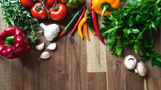 Still life with vegetables, herbs and spices for Italian food