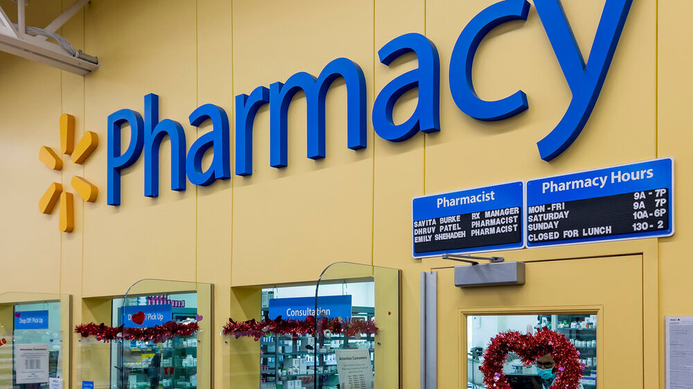 NORTH PORT, FLORIDA - January 10, 2021 : Walmart Pharmacy sign inside Walmart store. Apotheke in Florida, USA