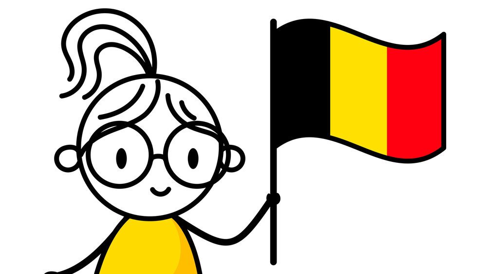 Woman holding flag of Belgium isolated on white background. Hand drawn doodle line art man. Concept of country. Vector stock illustration Mädchen Belgien