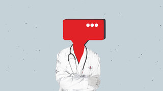 KI-Sprechblase steckt in einem Arztkittel