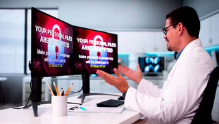 Medical Hospital Malware Ransom Extortion Breach. Shocked Doctor