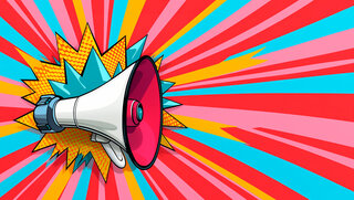 Megafon in bunter Comic Zeichnung als Aufruf für Angebote, ai generativ