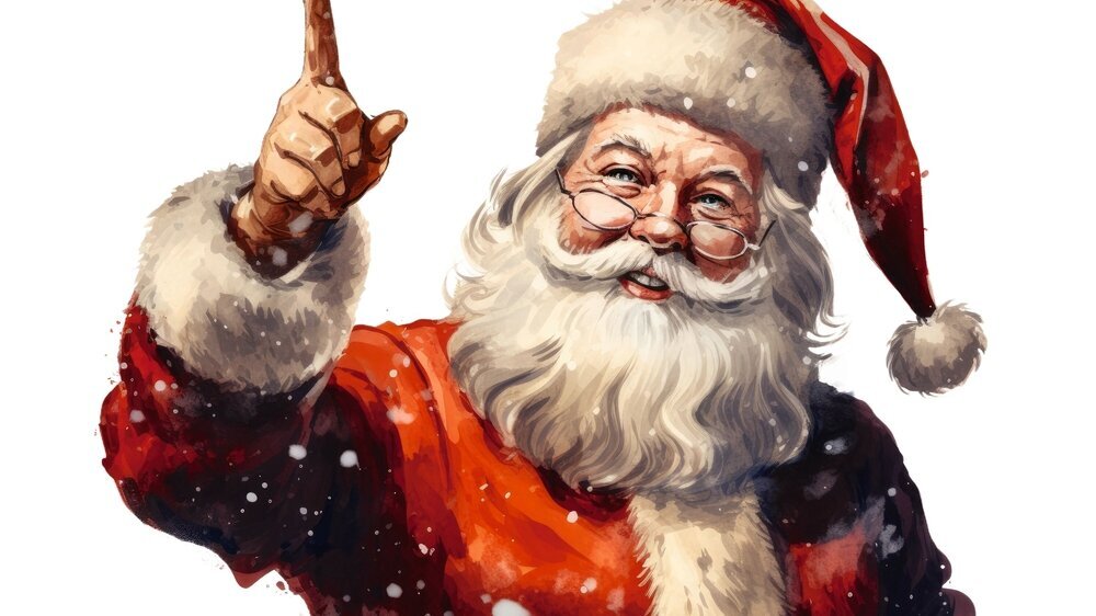 santa with finger aside nose making magic vintage illustration isolated on a transparent background, generative ai Weihnachtsmann