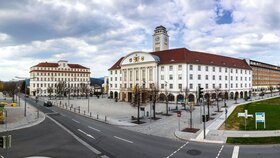 SONNEBERG, GERMANY - CIRCA APRIL, 2019: The city hall alias Rathaus of Sonneberg town, Thuringia, Germany