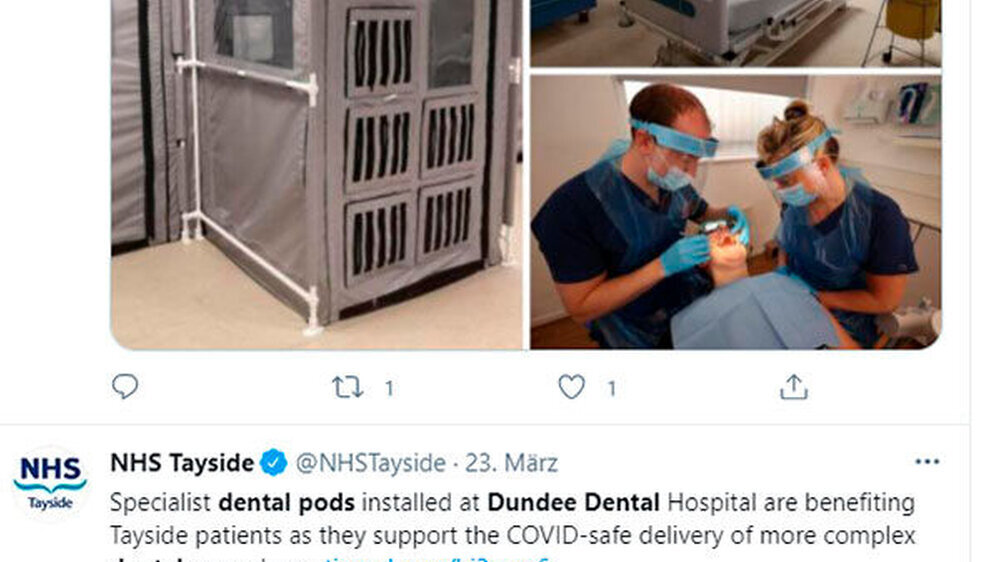 Der Nationale Gesundheitsdienst NHS finanziert in Schottland nun den temporären Aufbau von Isolationszelten in zwei Krankenhäusern und einer Zahnklinik.