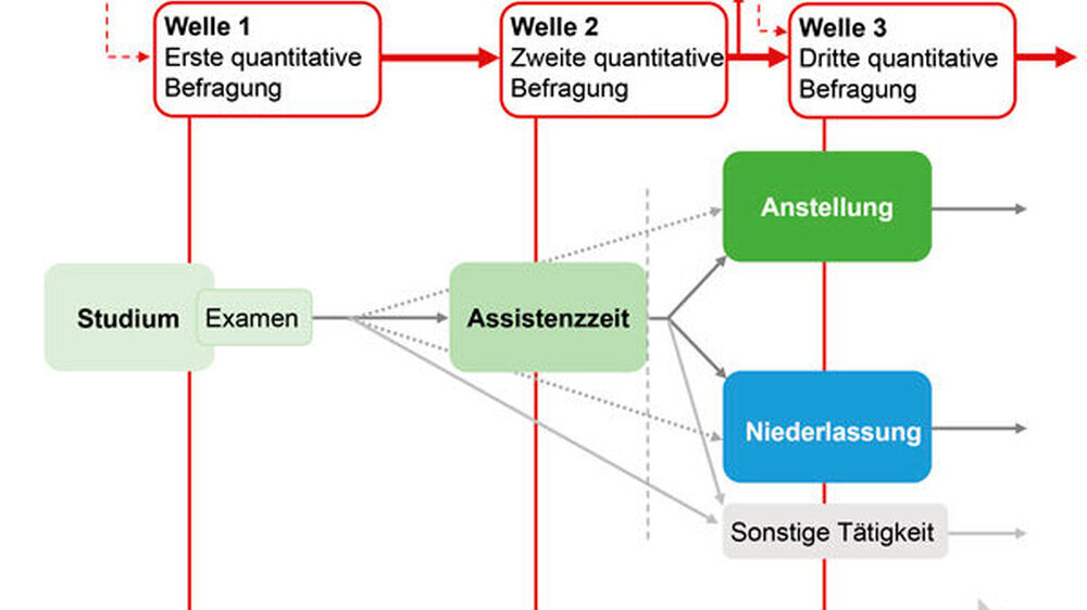 Abb. 1: Verlauf der Y-Studie – Berufsbild angehender und junger Zahnärzte.\r\n\r\n