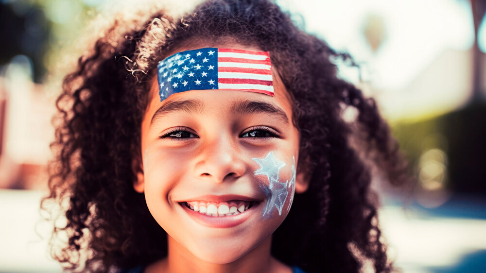Happy child celebrating the 4th of July, Independence Day, Memorial Day. Generative AI Mädchen aus den USA