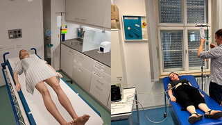 Links eine virtuelle Patientin, rechts eine Schauspielerin für die Prüfungssitution der Medizinstudierenden.