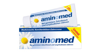 Natürlicher Zahnfleischschutz — Aminomed - Med. Kamillenblüten-Zahncreme bei empfindlichen Zähnen & gereiztem Zahnfleisch.