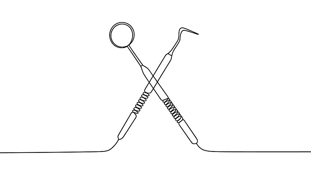 Dental mirror and explorer tool drawn in a single continuous line style art