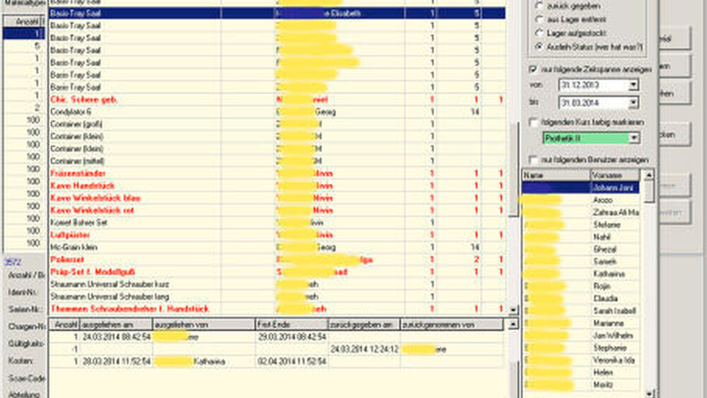 Abbildung 5: Ausleih-Report der Materialverwaltung im Klinik-Software-System |