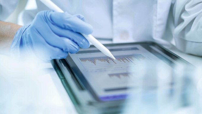 Woman scientist person research writing document science study datum in modern laboratory, professional female doctor working on medical test lab note report health technology development analysis Peer Review
