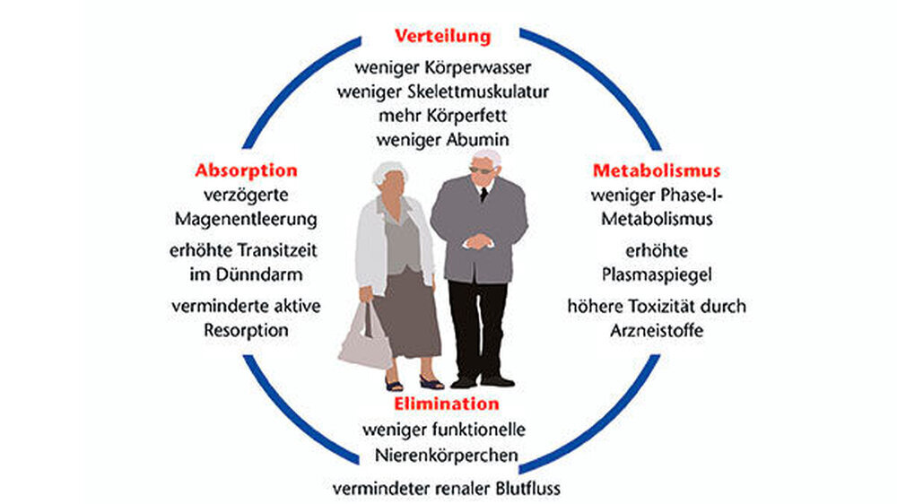 Abbildung 1: Wichtige pharmakokinetische Ursachen für Probleme in der Pharmakotherapie bei älteren Patienten\r\n\r\n