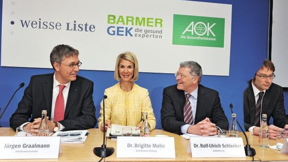Auf der gemeinsamen Pressekonferenz zum Startschuss für die bundesweite Bewertung standen die Vertreter von AOK, der Bertelsmann Stiftung und der Barmer GEK Rede und Antwort zu ihrem Arztbewertungsportal.