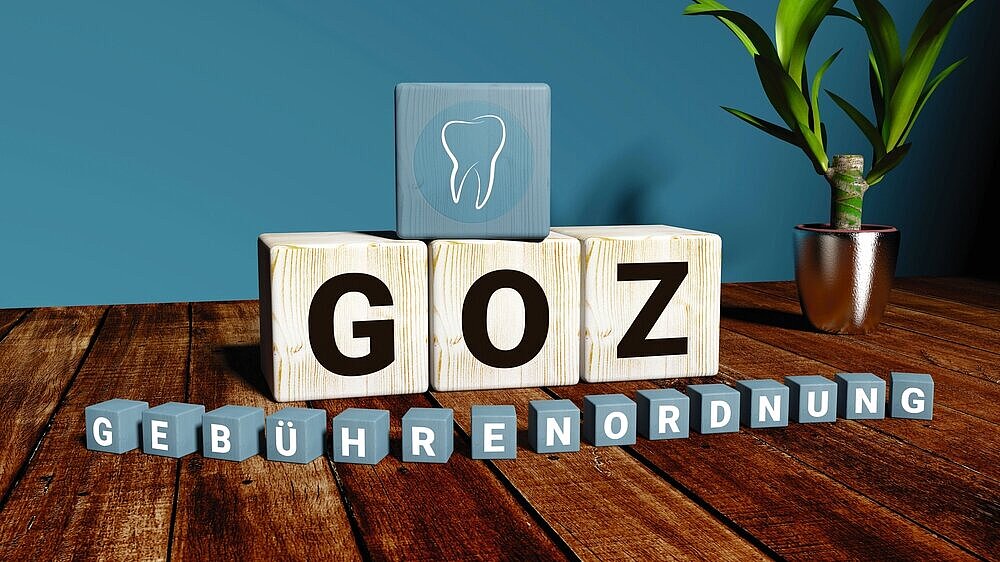 GOZ – Gebührenordnung für Zahnärzte. 3D Illustration mit Würfeln.