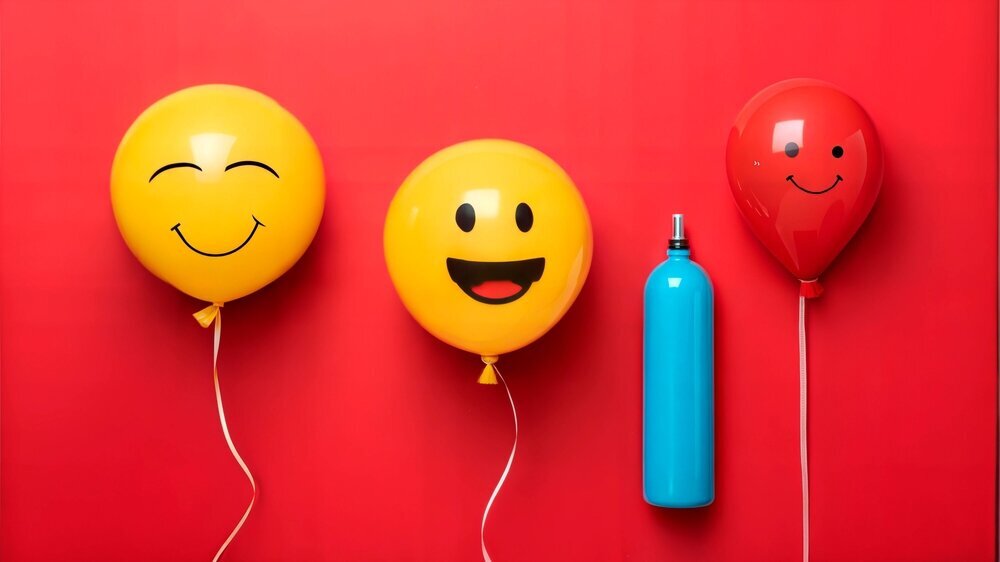 Lachgasflasche mit Luftballons