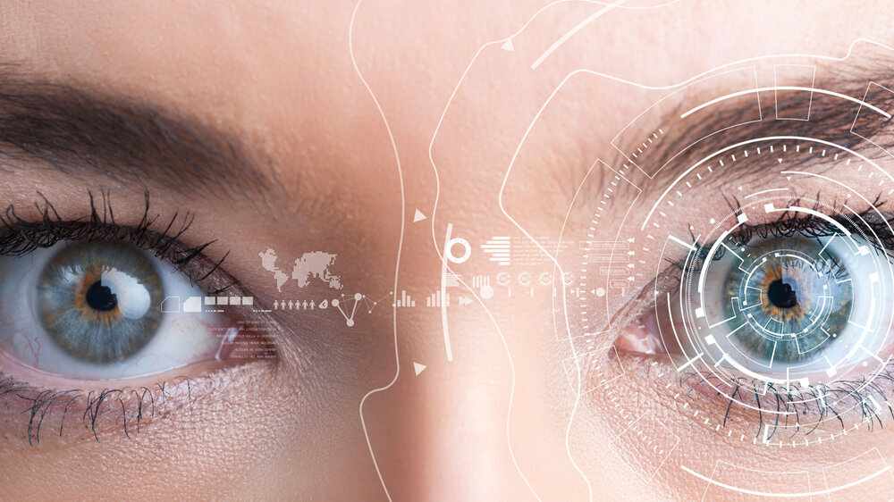 Iris recognition concept. Smart wearable eye-compatible computer Themenbild KI