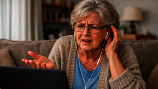 Alte Frau hat Verständnisprobleme bei einem Videocall