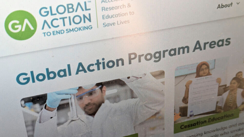 Die Stiftung „Global Action to End Smoking“ ist eine von der Industrie finanzierte Lobbygruppe zur Förderung der Interessen der Tabakindustrie. Die Stiftung „Global Action to End Smoking“ ist eine von der Industrie finanzierte Lobbygruppe zur Förderung der Interessen der Tabakindustrie.