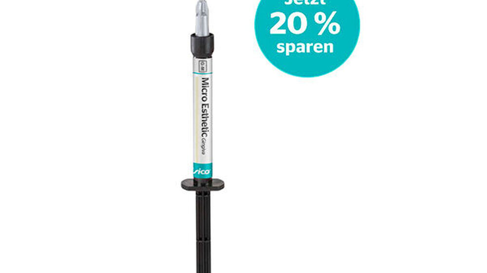Micro Esthetic Gingiva ist ein fließfähiges, höchst röntgenopakes (210% AL) zahnfleischfarbenes Komposit zur ästhetischen Restauration von Rezessionen, freiliegenden Kronenrändern und fehlenden Papillen.