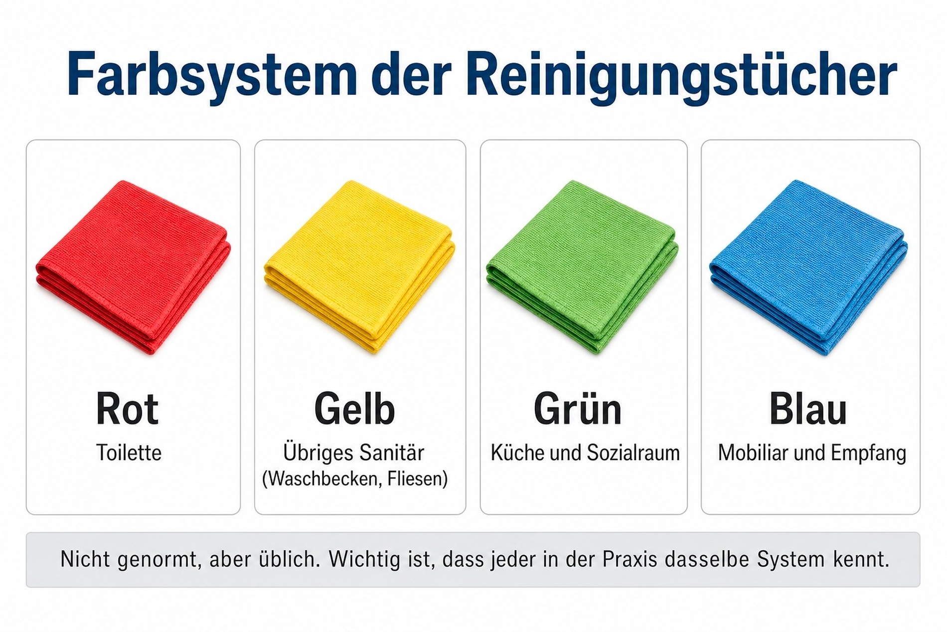 Grafik zu den vier verschiedenen Tuchfarben der Reinigungstücher. Grafik zu den vier verschiedenen Tuchfarben der Reinigungstücher.