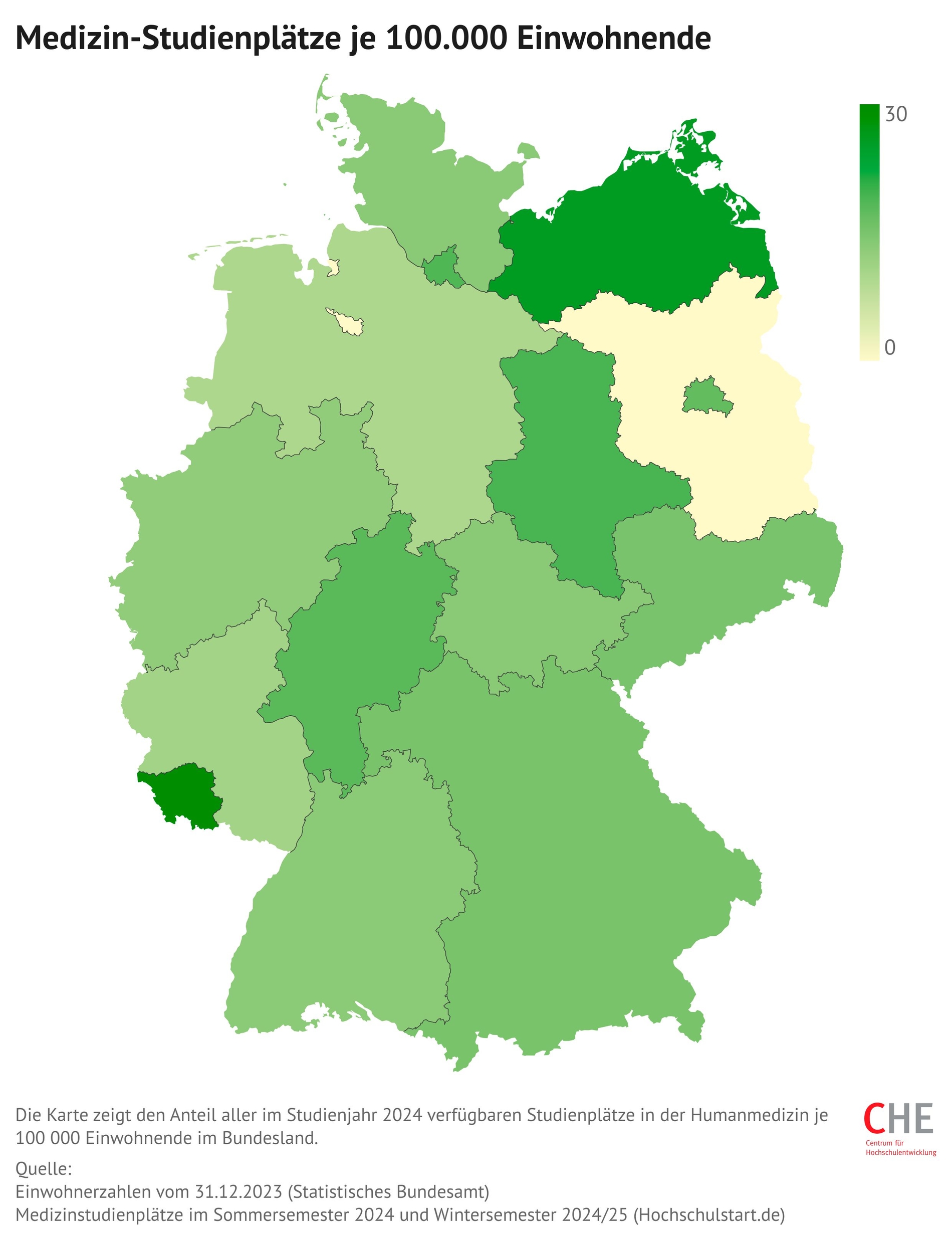 Medizinstudienplätze pro 100 000 Einwohner in Deutschland.